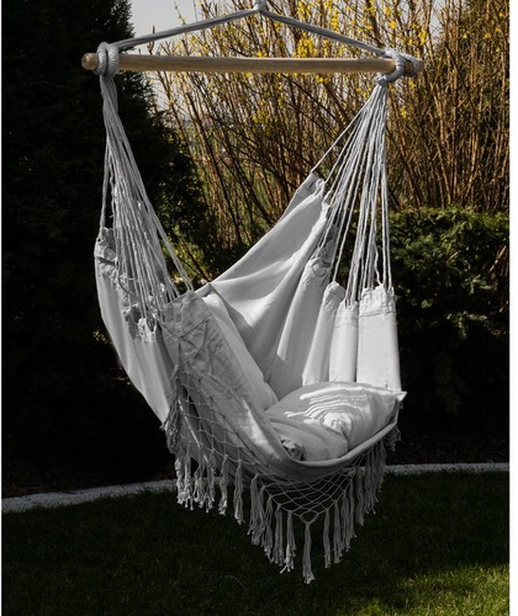 Ruhhy Grijze Braziliaanse hangstoel met kussens - perfect voor tuin
