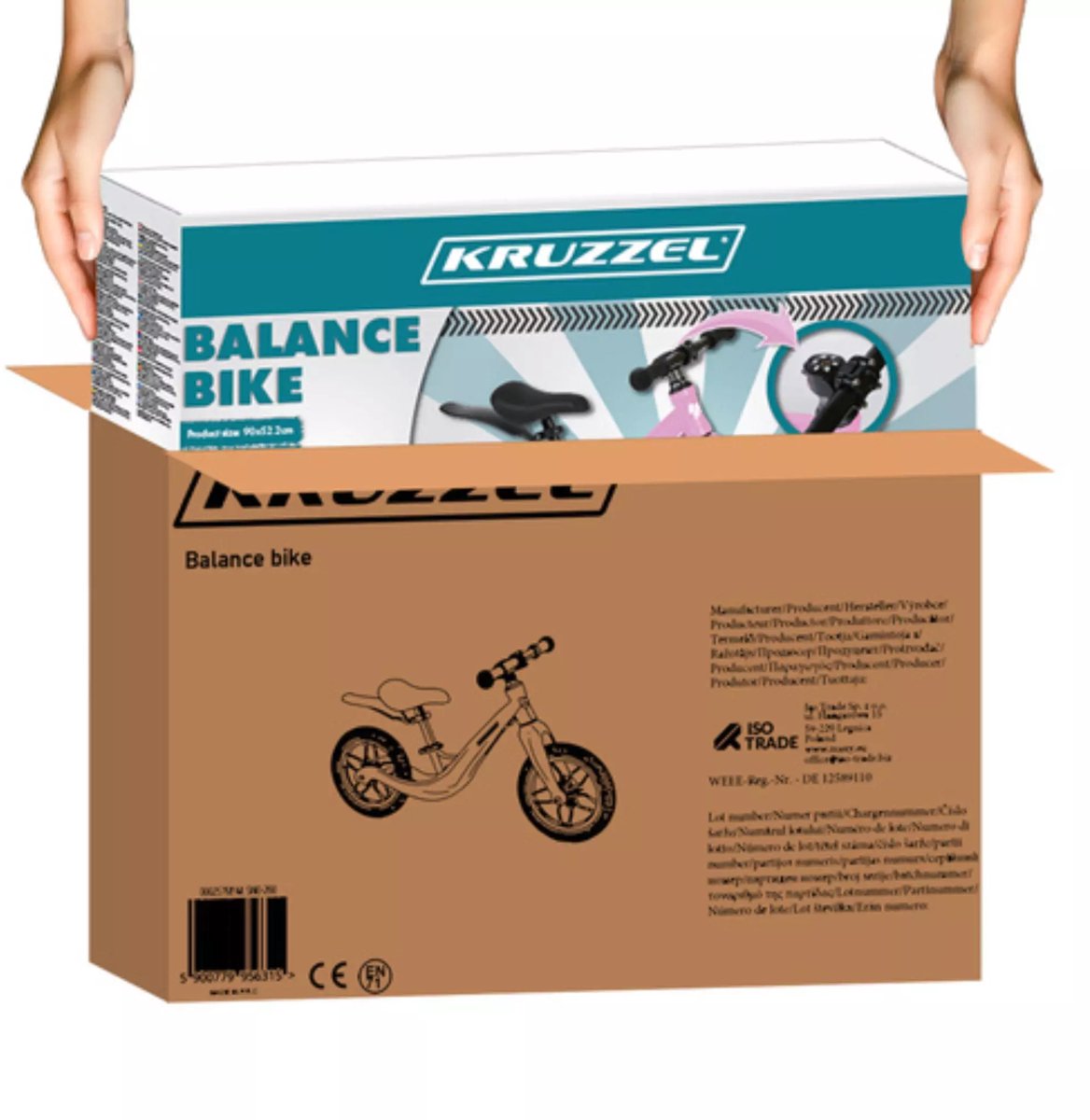 Kruzzel Loopfiets Roze – 12 Inch Kinderfiets met Verstelbaar Zadel en Draagriem