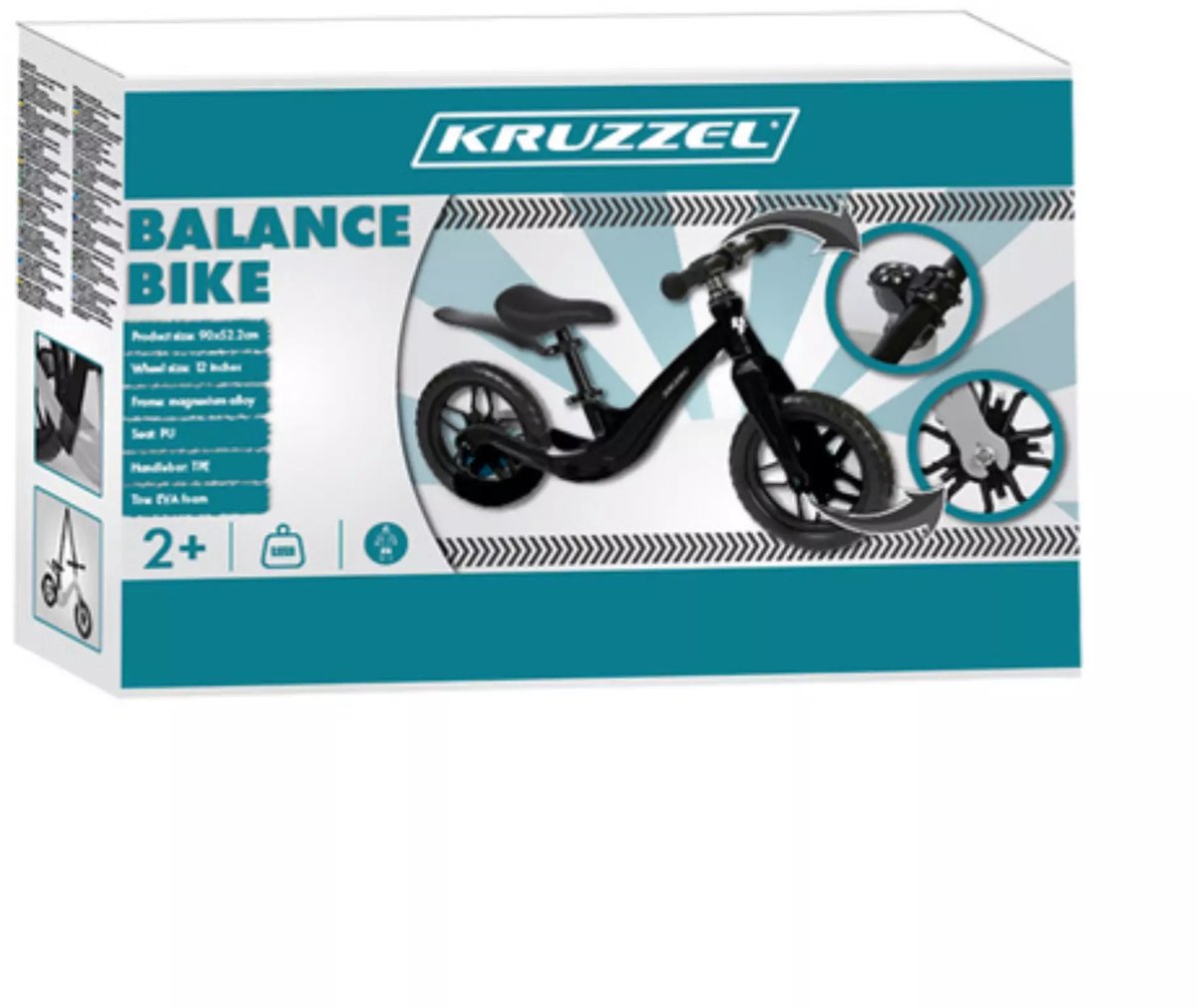 Kruzzel Loopfiets 12 inch Zwart – Verstelbaar Zadel + Draagriem