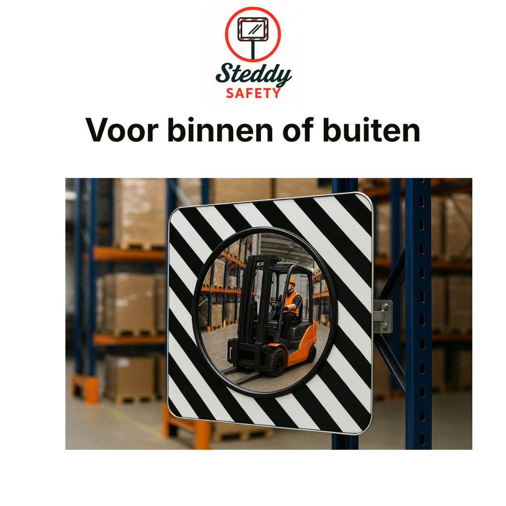 Verkeersspiegel 90×90 cm – Convex – PMMA – Zwart/Wit – Inclusief Montagebeugel (nr. 8)