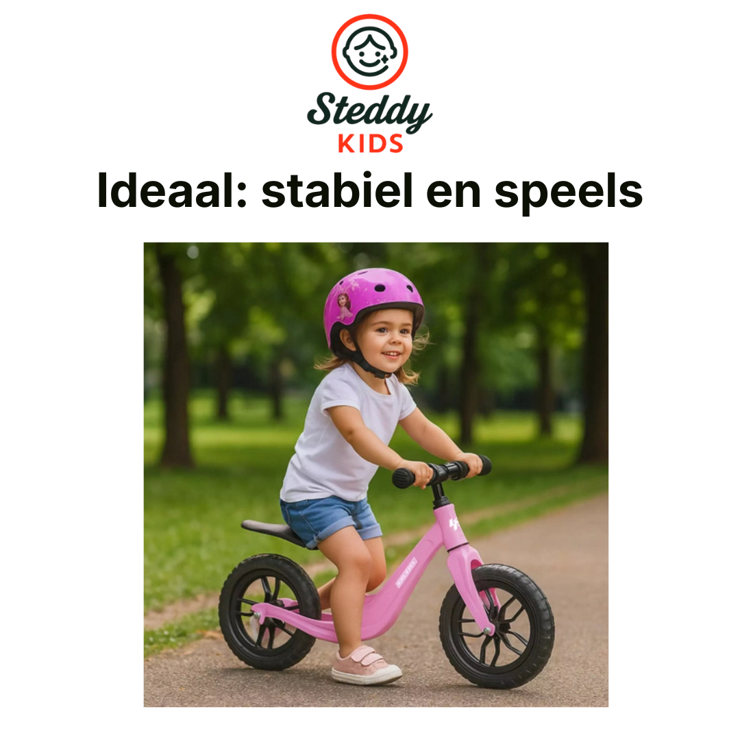 Kruzzel Loopfiets Roze – 12 Inch Kinderfiets met Verstelbaar Zadel en Draagriem