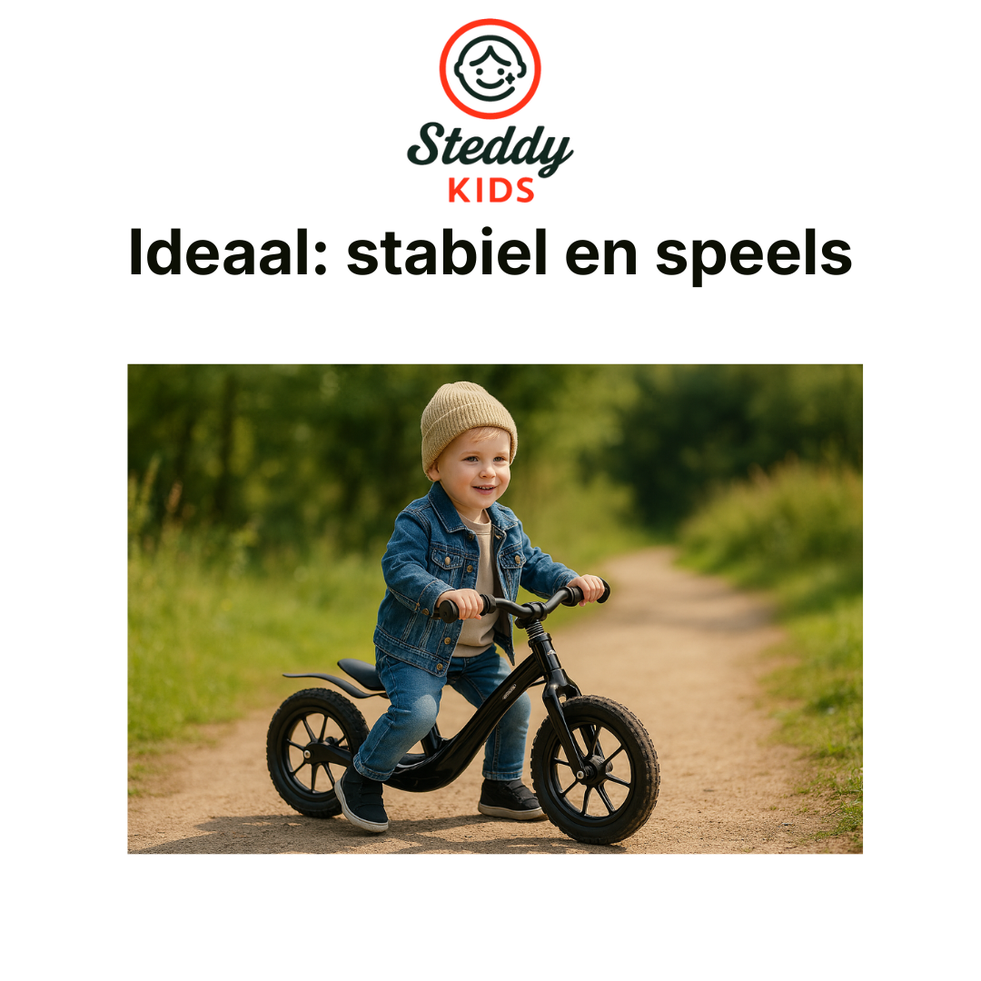 Kruzzel Loopfiets 12 inch Zwart – Verstelbaar Zadel + Draagriem