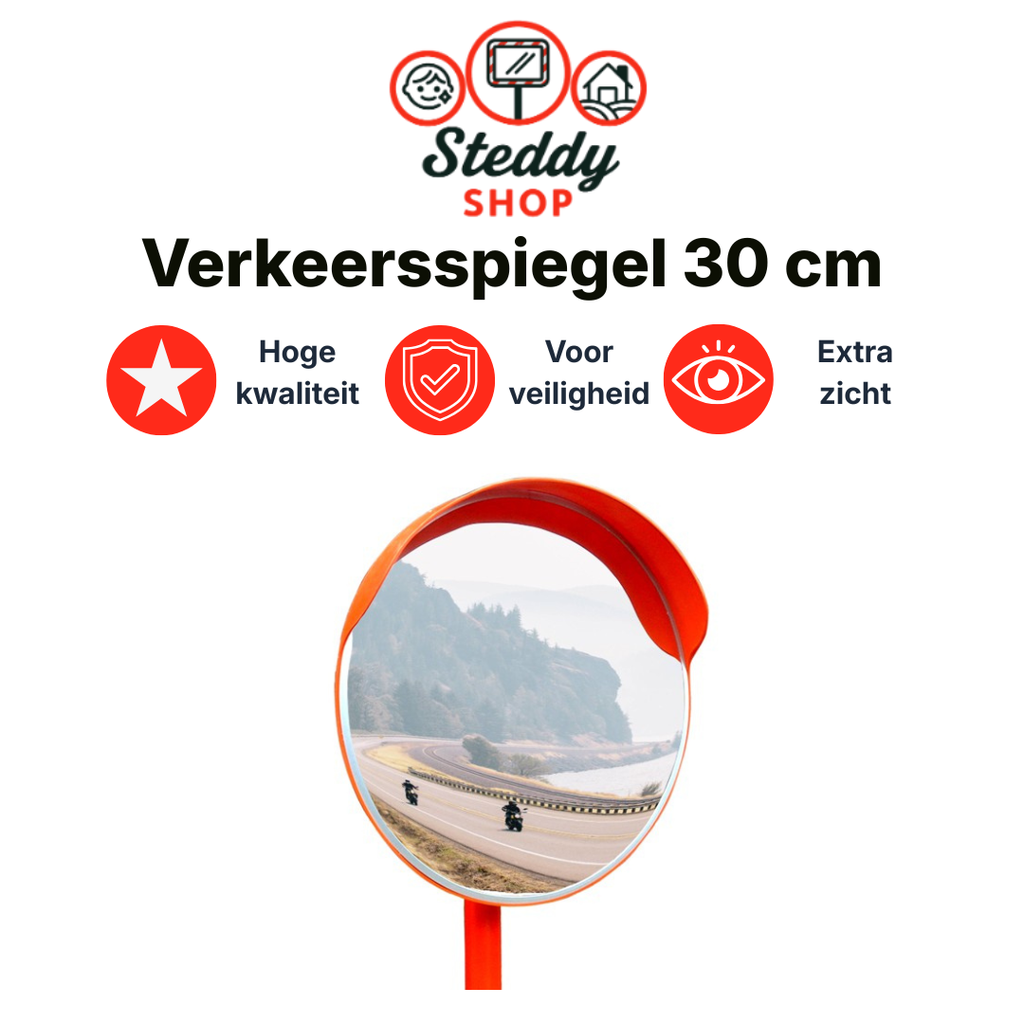 Verkeersspiegel 30 cm – Convex 130° – Acryl – Indoor/Outdoor – Slagvast (nr. 20)