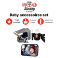 Complete Baby Accessoires Set – Kinderwagen Fleshouder, Schaduwdoek & Autospiegel