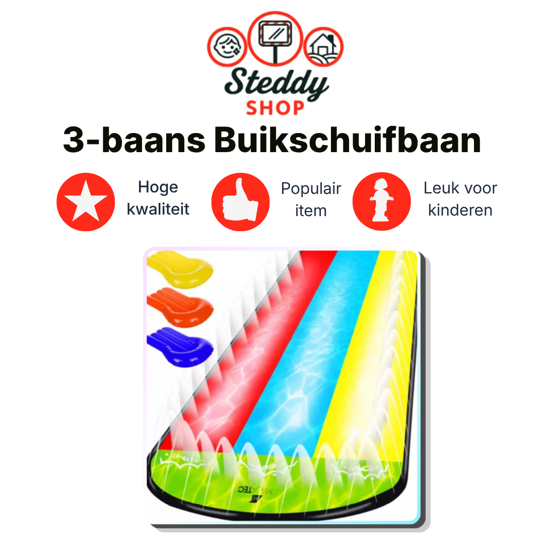 Waterglijbaan - Buikschuifbaan - Waterslide - Waterglijmat - Buikschuifmat - 3 Banen Met Sproeiers